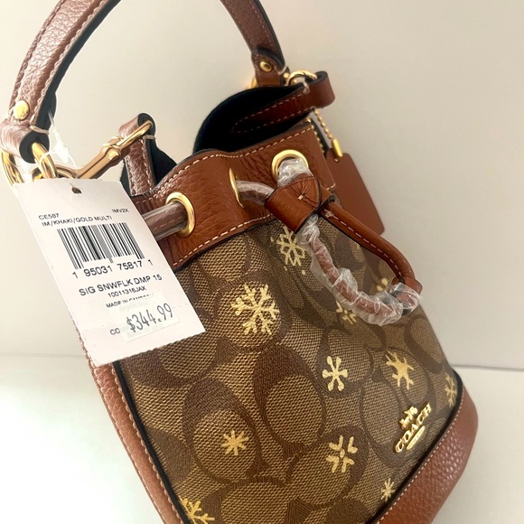 Coach Dempsey Drawstring Bucket Bag 15 In Signature Canvas With Snowflake Print - Picture 5 of 8